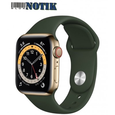 Apple Watch Series 6 40mm LTE Gold Stainless Steel with Cyprus Green Sport Band M06V3 M02W3, M06V3-M02W3
