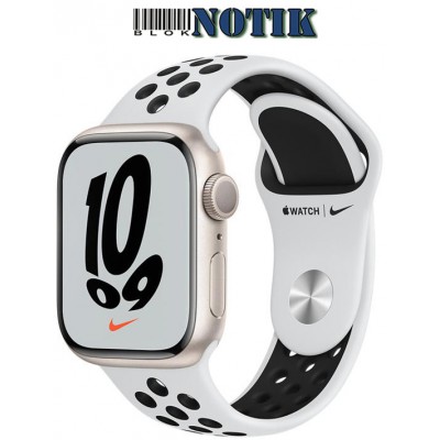 Apple Watch Series 7 GPS 41mm Starlight Aluminum Case + Pure Platinum/Black Nike Sport Band MKN33, MKN33