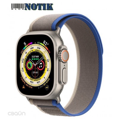 Apple Watch Ultra GPS + Cellular 49mm Titanium Case with Blue/Gray Trail Loop - S/M MNHE3/MNHL3, MNHE3-MNHL3
