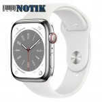 Apple Watch Series 8 GPS + Cellular 45mm Silver S. Steel Case w. White S. Band (MNKE3)