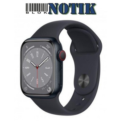 Apple Watch Series 8 GPS + Cellular 41mm Midnight Aluminum Case w. Midnight Sport Band M/L MNUW3, MNUW3