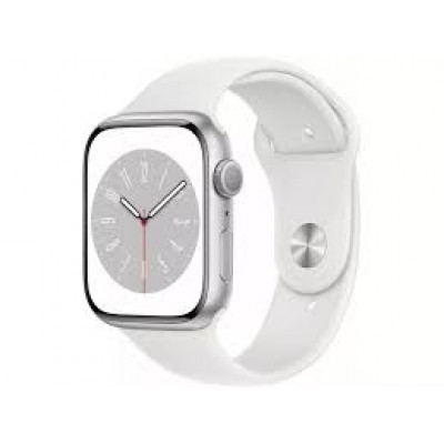 Apple Watch Series 8 GPS 45mm Silver Aluminum Case with White S. Band - S/M MP6P3-MP6T3, MP6P3-MP6T3