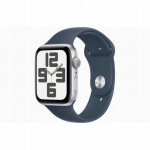 Apple Watch SE 2 GPS 44mm Silver Aluminum Case with Storm Blue Sport Band - M/L (MREE3)