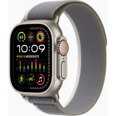 Apple Watch Ultra 2 GPS + Cellular 49mm Titanium Case with Green/Gray Trail Loop - S/M MRF33, MRF33