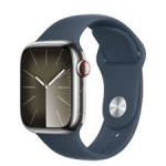 Apple Watch Series 9 LTE 41mm Silver S. Steel Case w. Storm Blue Sport Band - M/L (MRJ33)