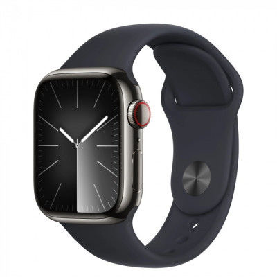 Apple Watch Series 9 GPS + Cellular 41mm Graphite Stainless Steel Case with Midnight Sport Band - S/M MRJ83, MRJ83