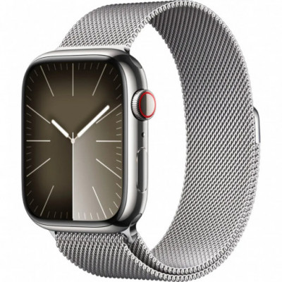 Apple Watch Series 9 GPS + Cellular 45mm Silver Stainless Steel Case with Silver Milanese Loop MRMQ3, MRMQ3