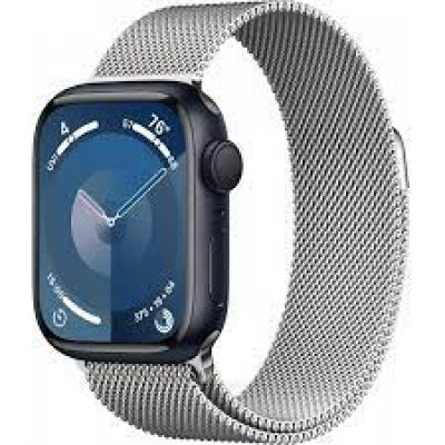Apple Watch Series 9 GPS 41mm Midnight Aluminum Case Silver Milanese Loop MTJN3, MTJN3