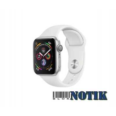 Apple Watch Series 4 GPS + LTE MTVJ2 40mm Stainless Steel Case with White Sport Band, MTVJ2