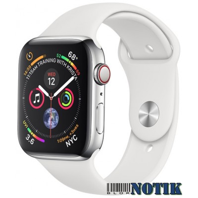 Apple Watch Series 4 GPS + LTE MTVJ2/MTUL2 40mm Stainless Steel Case with White Sport Band, MTVJ2/MTUL2