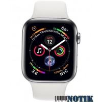 Apple Watch Series 4 GPS + LTE MTVJ2/MTUL2 40mm Stainless Steel Case with White Sport Band, MTVJ2/MTUL2