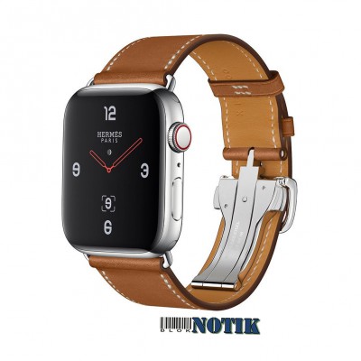 Apple Watch Hermes Series 4 GPS + LTE MU6T2 44mm Stainless Steel Case with Fauve Barenia Leather Single Tour Deployment Buckle, MU6T2