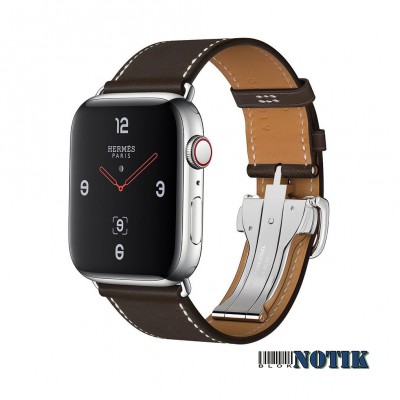 Apple Watch Hermès GPS + LTE MU6U2 44mm Stainless Steel Case with Ébène Barenia Leather Single Tour Deployment Buckle, MU6U2