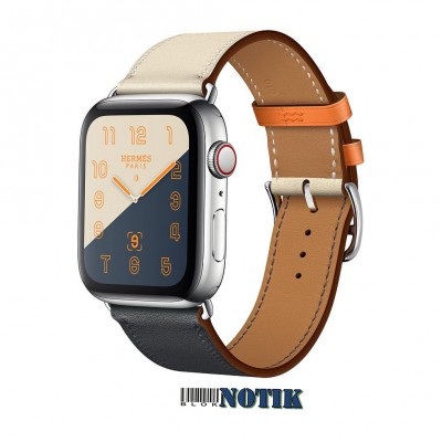 Apple Watch Hermes Series 4 GPS + LTE MU6X2 44mm Stainless Steel Case with Indigo/Craie/Orange Swift/Single Tour, MU6X2