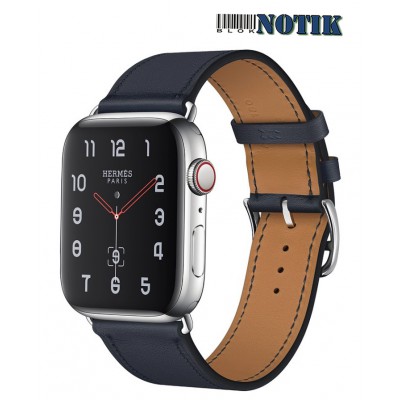 Apple Watch Hermes Series 4 GPS + LTE MUH02 44mm Stainless Steel Case with Bleu Lin/Craie/Bleu/Nord Swift Single Tour, MUH02-Single-Tour