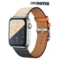 Apple Watch Hermes Series 4 GPS + LTE MUH02 44mm Stainless Steel Case with Bleu Lin/Craie/Bleu/Nord Swift Single Tour, MUH02-Single-Tour