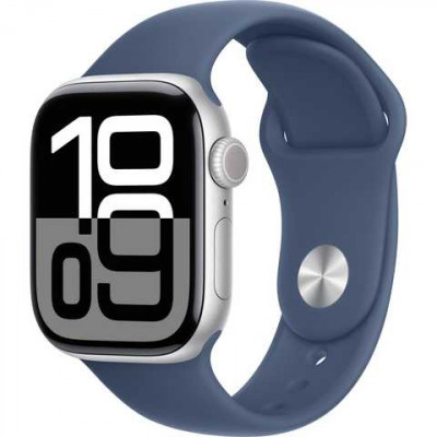 Apple Watch Series 10 GPS 42mm Silver Aluminum Case + Denim Sport Band S/M MWWA3, MWWA3