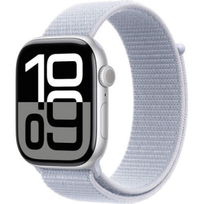 Apple Watch Series 10 GPS 46mm Silver Aluminium Case Blue Cloud Sport Loop MWWN3, MWWN3