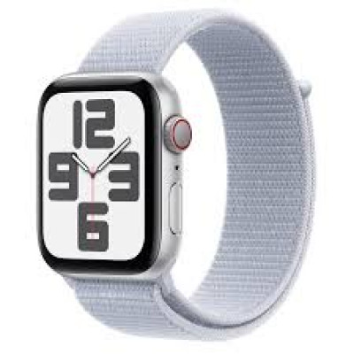 Apple Watch SE 2 2024 GPS + Cellular 44mm Silver Aluminum Case with Blue Cloud Sport Loop MXG63-MXGR3, MXG63-MXGR3