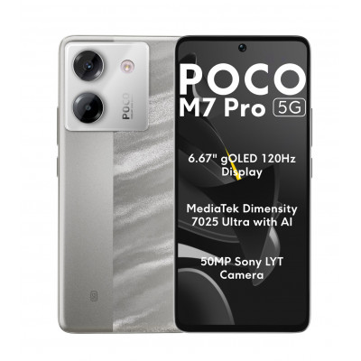 Смартфон Xiaomi Poco M7 Pro 5G 12/256Gb NFC Silver EU no charger, PocoM7-Pro-12/256-Silver-EU
