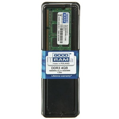 Модуль памяти для ноутбука SoDIMM DDR3 4GB 1600 MHz GOODRAM GR1600S3V64L11/4G, gr1600s3v64l114g