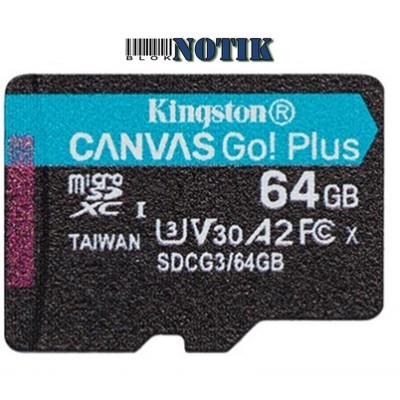 Карта памяти Kingston 64GB microSD class 10 UHS-I U3 A2 Canvas Go Plus SDCG3/64GBSP, sdcg364gbsp