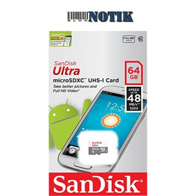 Карта памяти SanDisk 64GB microSD class 10 Ultra Light SDSQUNR-064G-GN3MN, sdsqunr064ggn3mn