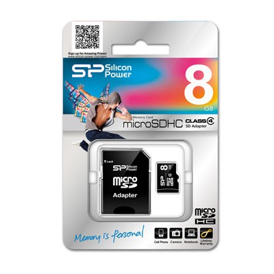 Silicon Power 8Gb microSDHC class 4 SP008GBSTH004V10-SP, sp008gbsth004v10sp